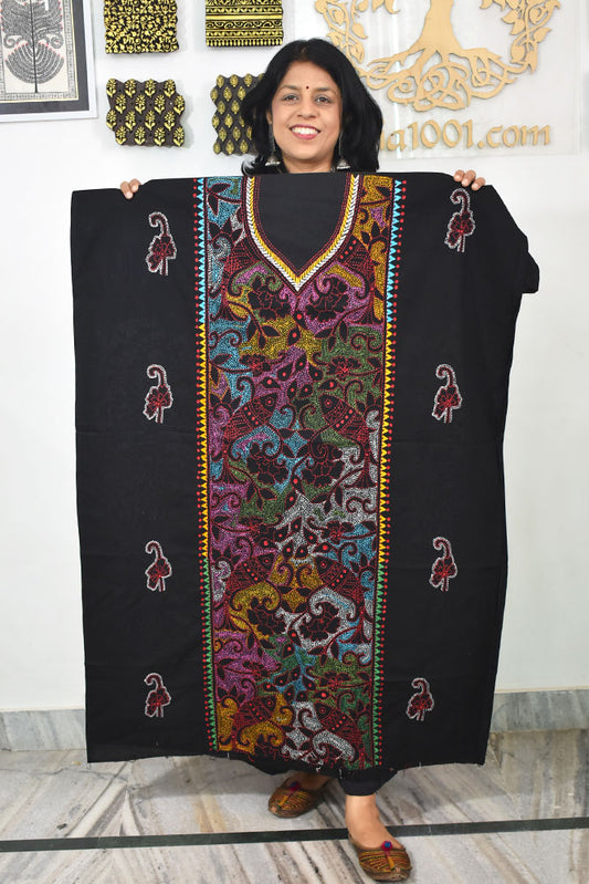 Hand Embroidered Kantha work cotton fabric - (Length 2.8 mtrs )