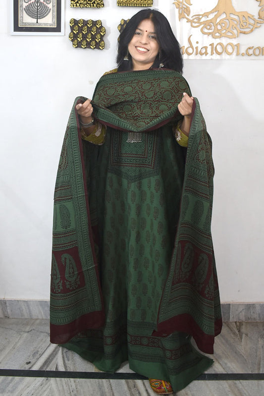 Bagh Hand Block Printed unstitched 3 pc Cotton suit fabric with block print from MP