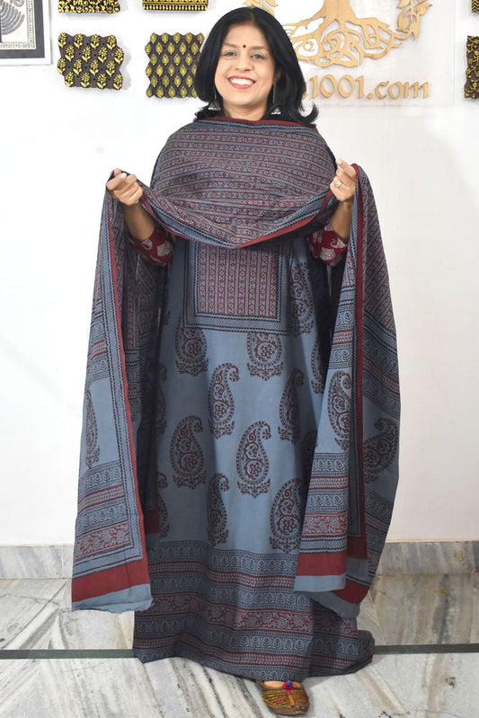 Bagh Hand Block Printed unstitched 3 pc Cotton suit fabric with Placement block print from MP