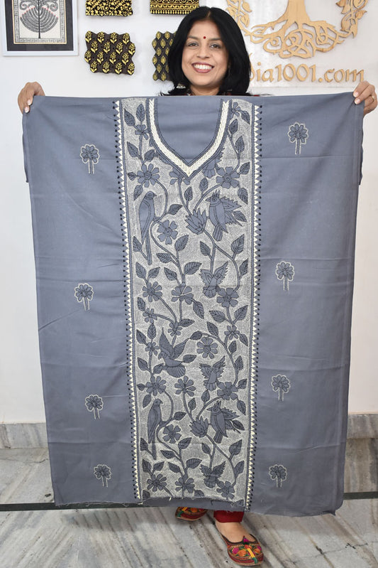 Hand Embroidered Kantha work cotton fabric - (Length 2.8 mtrs )