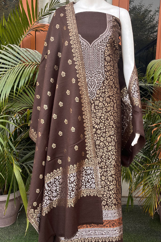 Beautiful Woolen Suit fabric & Stole with All over Copper, Silver & Gold Zari weaving