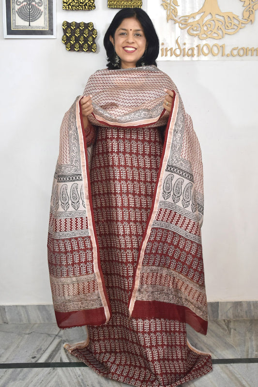 Classic Bagh Hand Block Printed unstitched 3 pcs Chanderi suit fabric