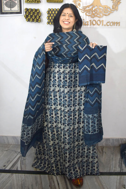 Beautiful Vanaspati Ajrakh Cotton Kurta & Cotton Dupatta with Cotton Bottom - 3 pc set