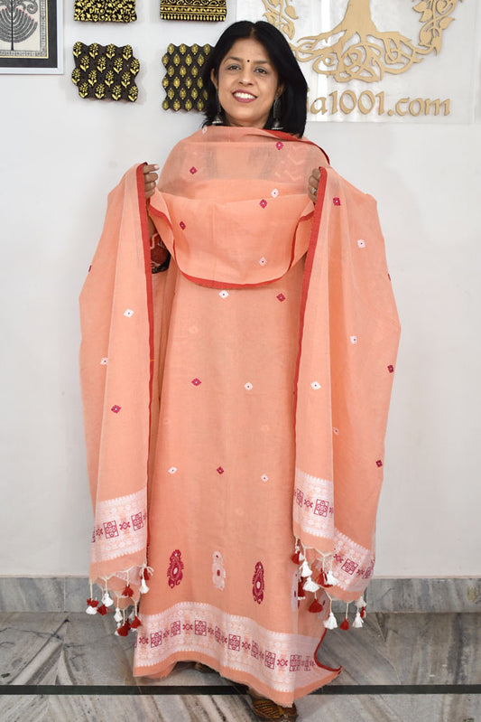 Kalakriti : Beautiful Hand Woven Soft Cotton Jamdani Kurta Fabric & Dupatta set