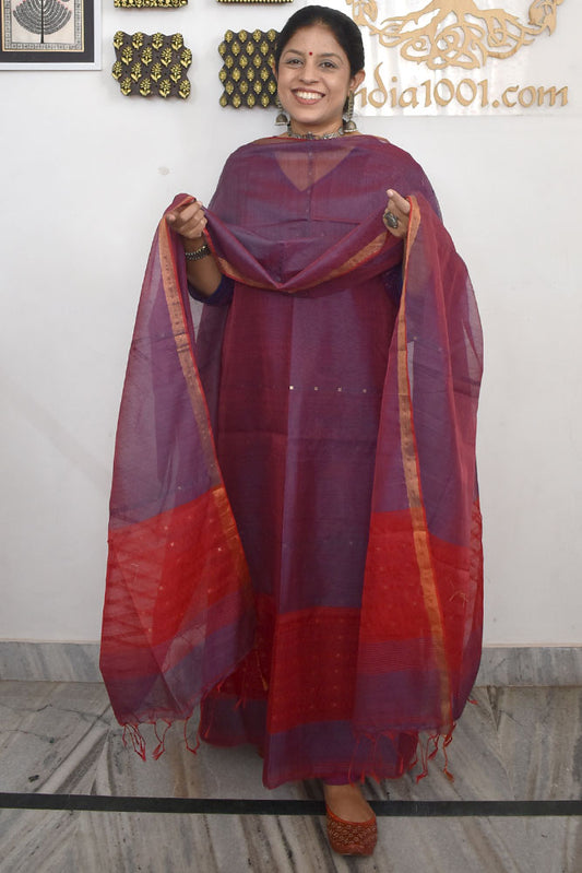 Kalakriti : Beautiful Hand Woven Muslin Cotton  Kurta Fabric & Dupatta set with sequin work