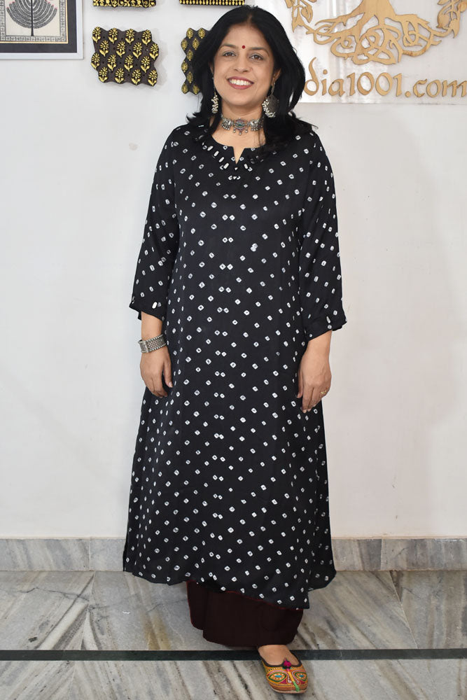 Beautiful Ajrakh Modal Silk Kurta with Kutch Mirror Work size - 38 - 48