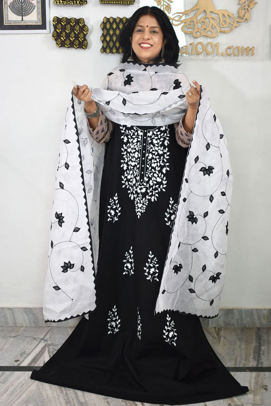 Elegant Cotton Kurta & Kota Doriya Dupatta set with Hand done Heavy Phool patti work