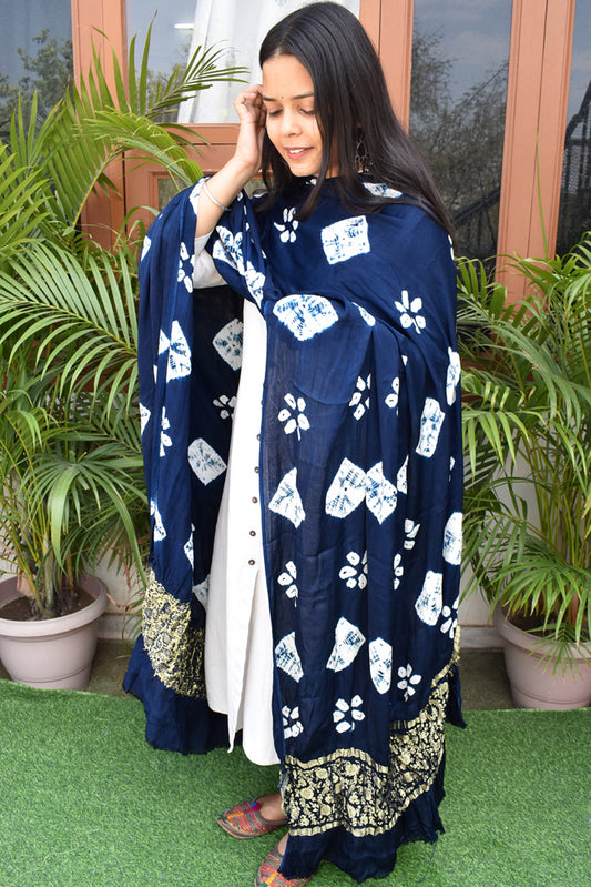 Beautiful Hand Crafted Shibori Modal Silk Dupatta with Tissue Lagdi patta palla