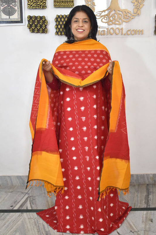 Handwoven  Ikkat Cotton dupatta with Woven Ikkat Cotton Kurta