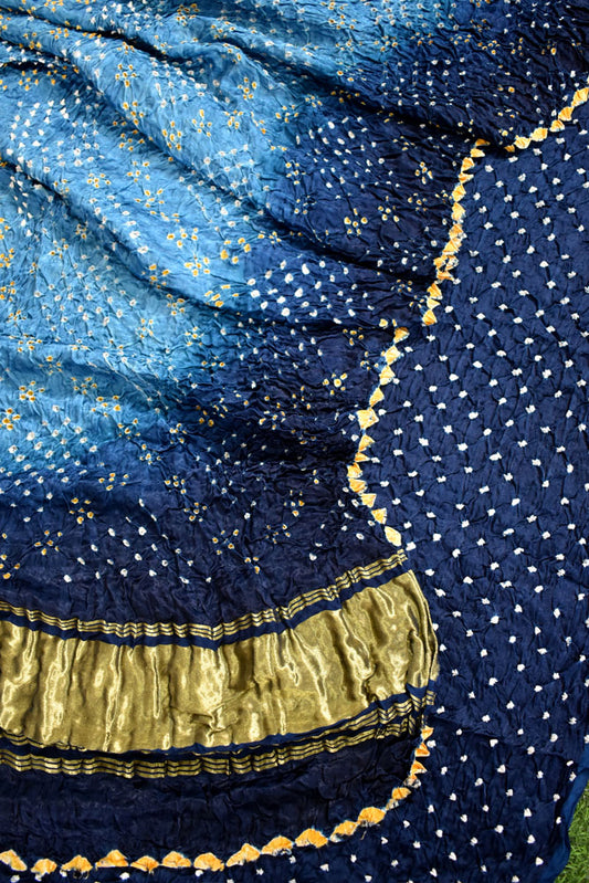 Blue - Kutch Tie-Dye Modal Silk Bandhani Fabric 15