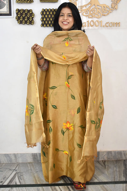 Beautiful Hand Block Printed Chanderi unstitched suit fabric