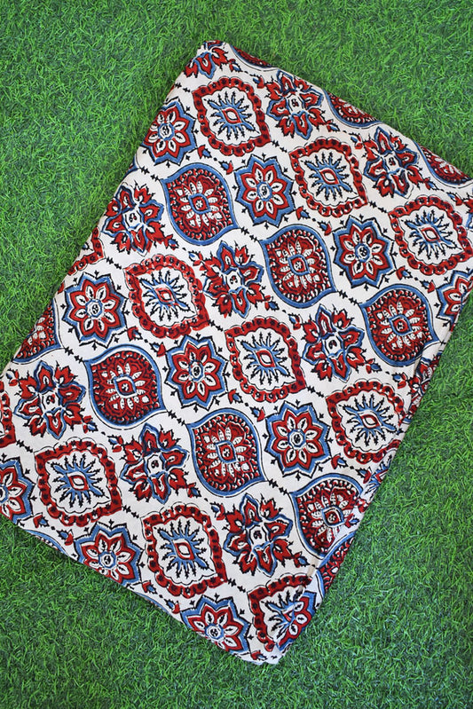Beautiful Modal Silk Ajrakh Hand Block Print Fabric - 2.5 mtrs cut