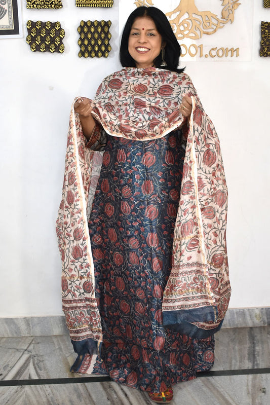 Beautiful Hand Block Printed Chanderi unstitched suit fabric