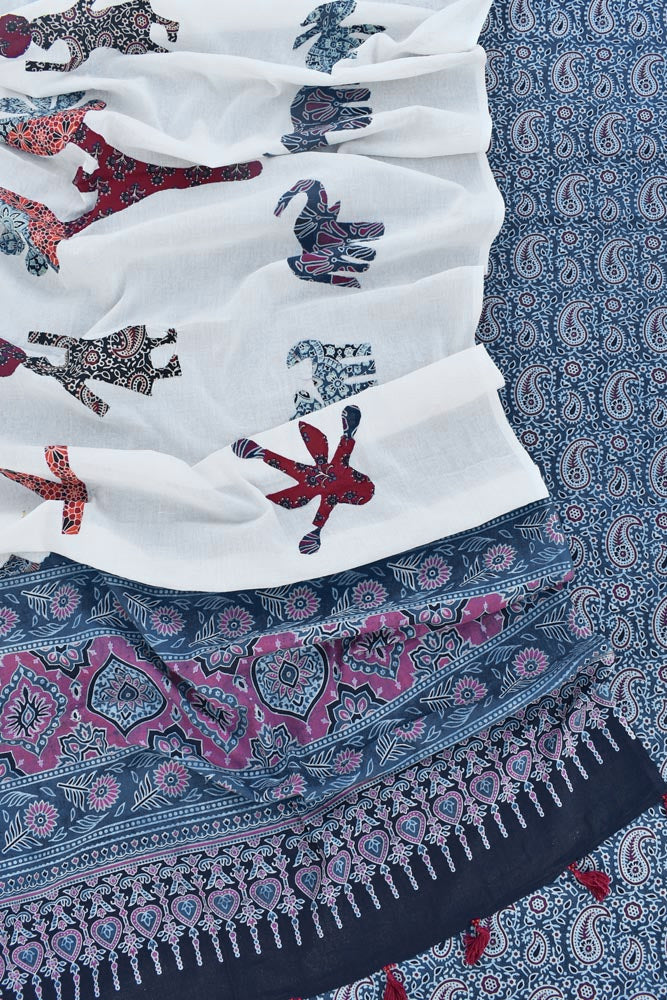 Beautiful Ajrakh kurta fabric with Hand Patch work dupatta