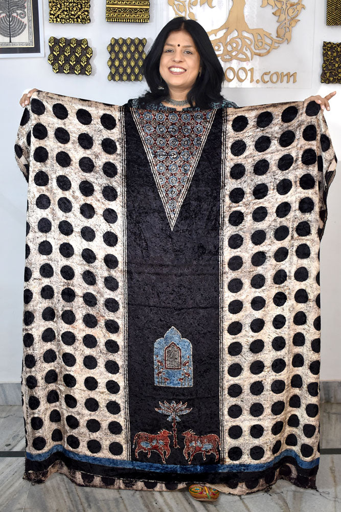 Ajrakh Velvet kurta fabric