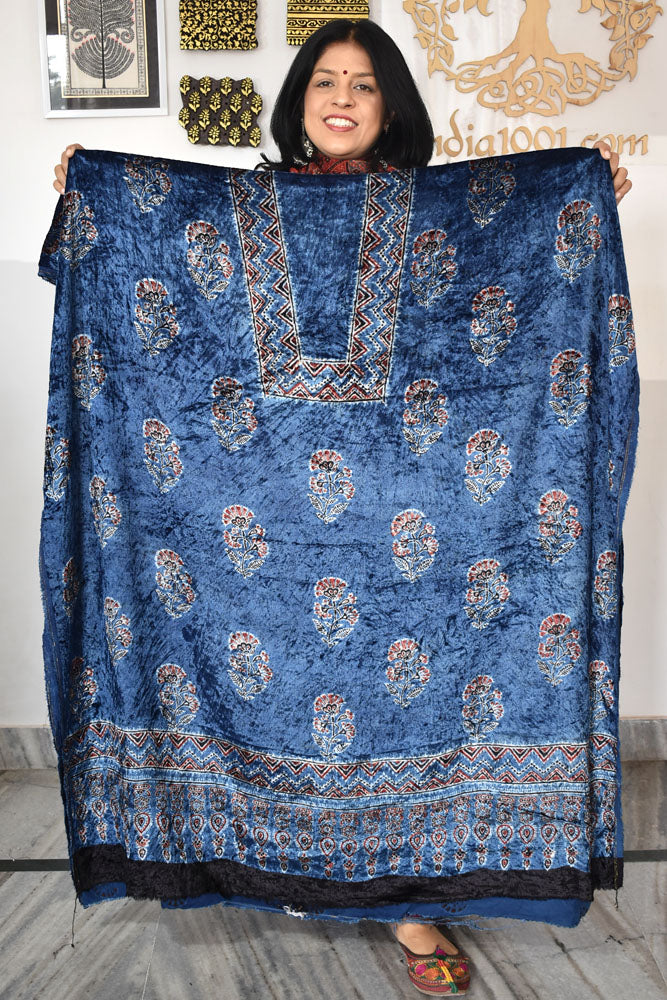 Ajrakh Velvet kurta fabric