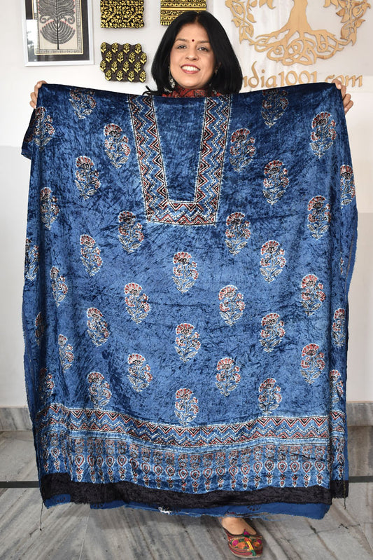 Ajrakh Velvet kurta fabric