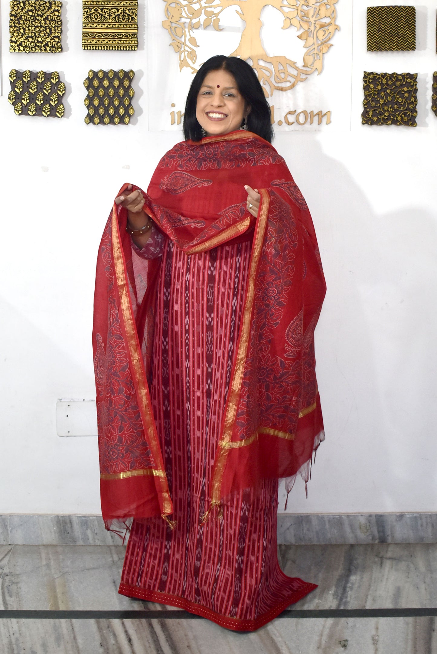 Handwoven Sambalpuri ikkat Cotton kurta with Chanderi Dupatta & Cotton Bottom - 3 pc set