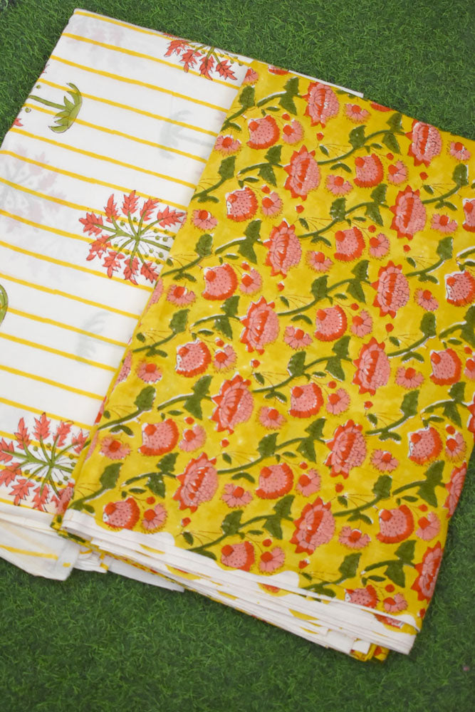 Hand Block Printed Cotton Running Fabric combo ( 2 fabrics *2.5 mtrs each)