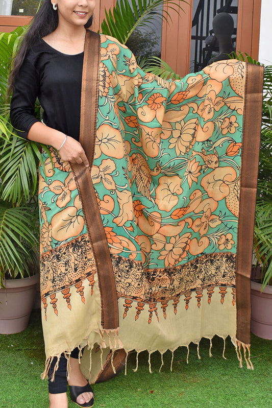 Beautiful Bangalore Cotton Silk Pen Kalamkari Dupatta
