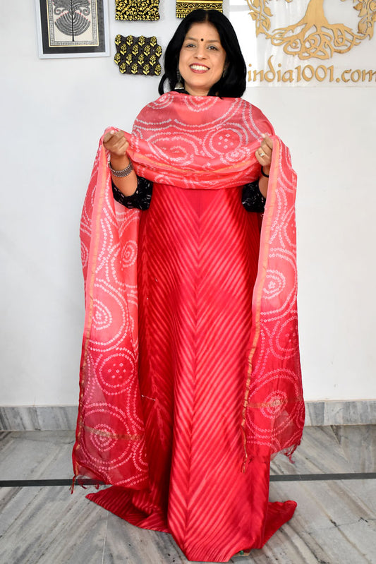 Premium Chanderi Silk Cotton Kurta dupatta sets with Bandhani Work