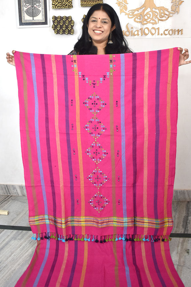 Designer Kala Cotton Bhujodi Kurta Fabric With Mirror Work - 2.8 mtrs