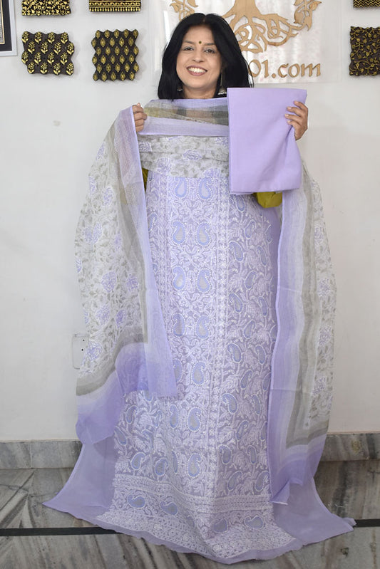 Elegant Cotton Kurta & Dupatta Set with Lucknowi Hand Chikankari embroidery & Cotton Bottom