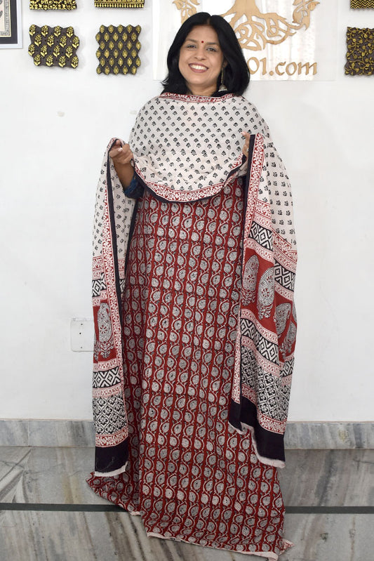 Bagh Hand Block Printed unstitched 3 pc Cotton suit fabric with block print from MP