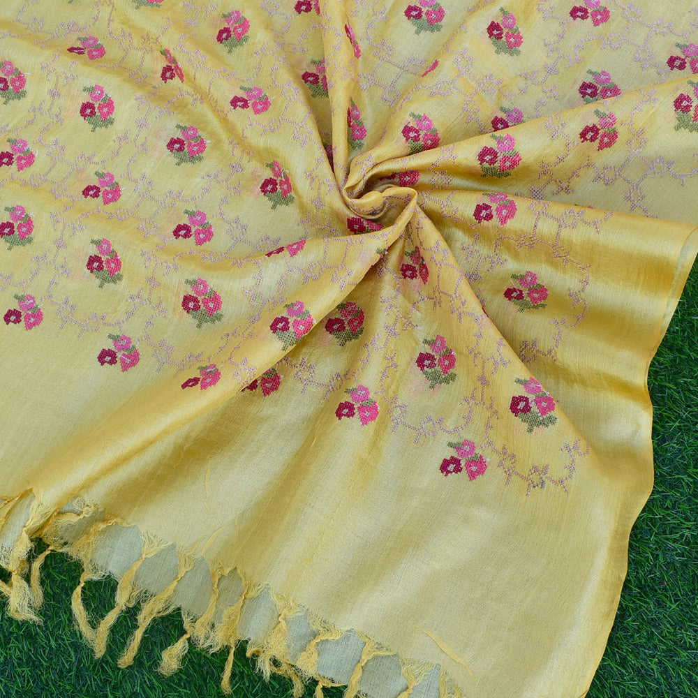 Elegant Pure Tussar Silk Dupatta with All over Intricate Embroidery