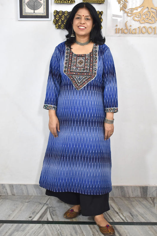 Designer Vintage Tribal patches Ikkat Kurta
