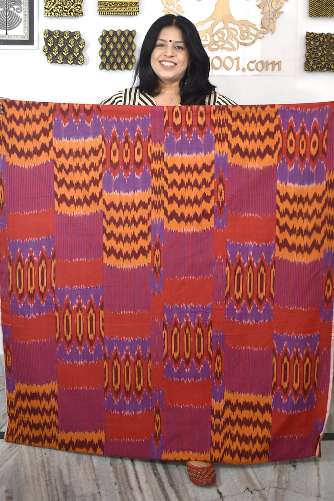 Multicolor Ikat Cotton Handloom 2.5mts Fabric with Uzbekistan Pattern Design