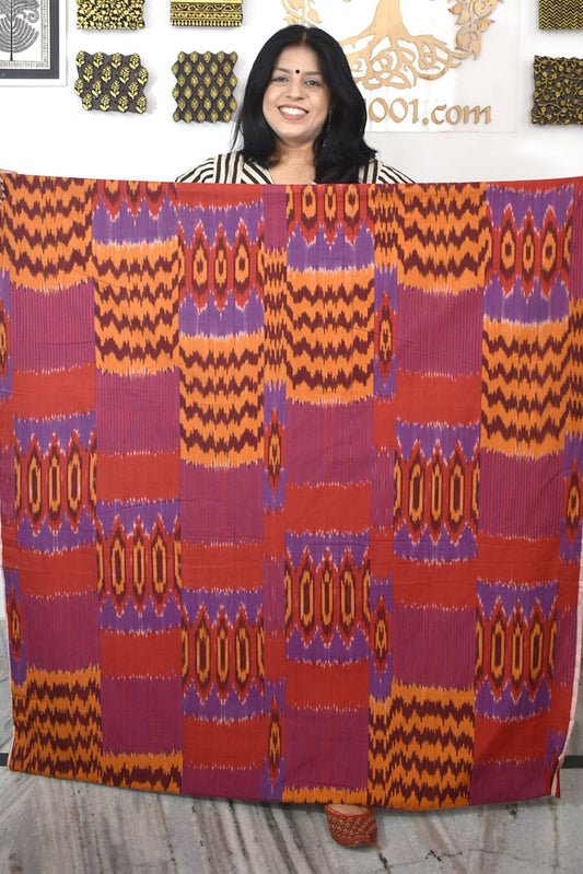 Multicolor Ikat Cotton Handloom 2.5mts Fabric with Uzbekistan Pattern Design