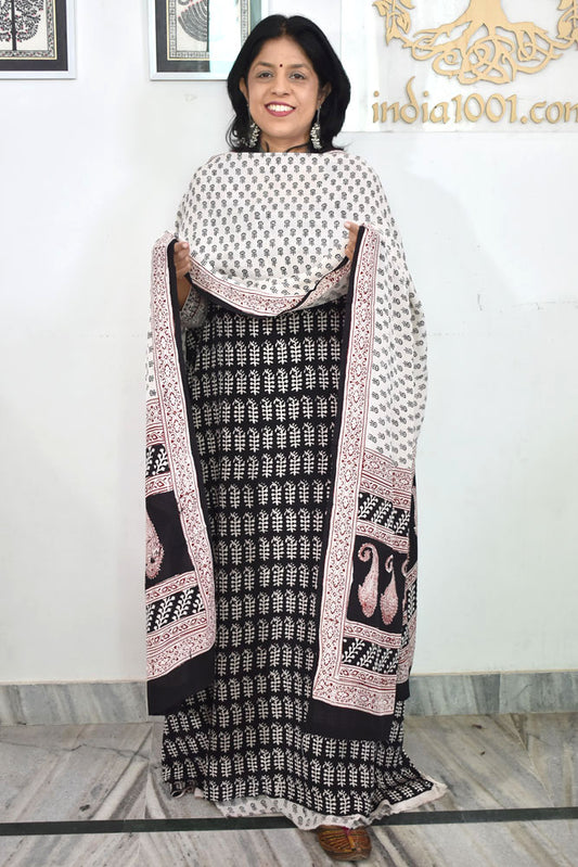 Bagh Hand Block Printed unstitched 3 pc Crepe suit fabric