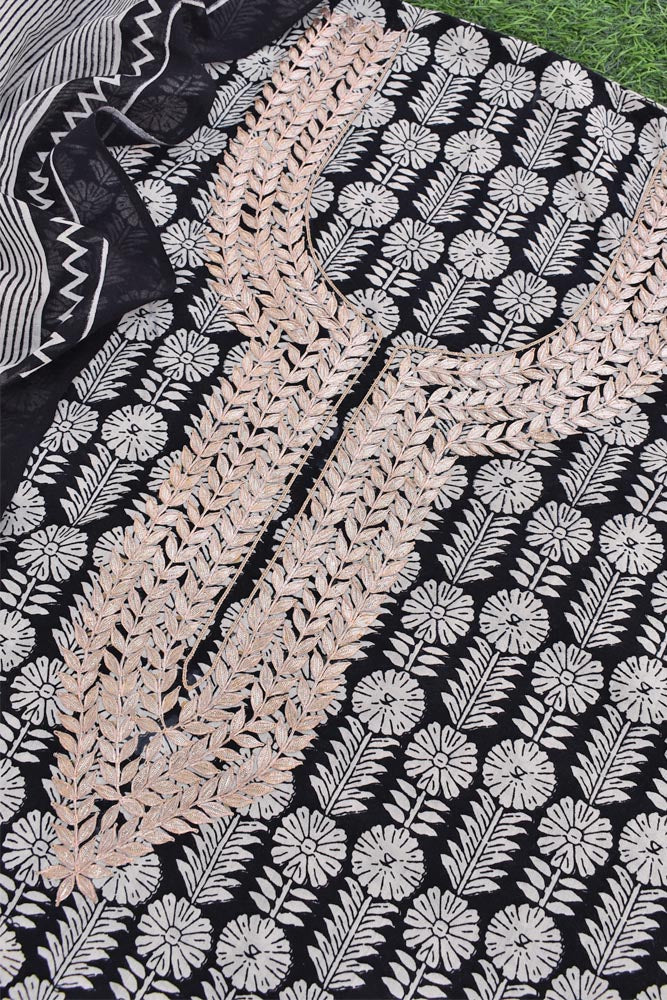 Beautiful Cotton Unstitched Suit Fabric with Gota Patti work & Mul cotton dupatta