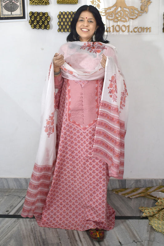 Elegant Hand Block print cotton suit with Cotton dupatta