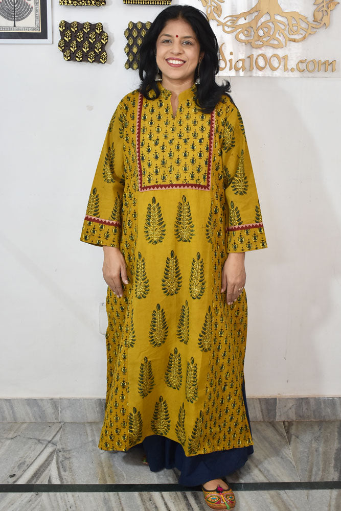 Designer Hand Block Printed Ajrakh cotton Kurta / Dress - Size 38 to 48 ( all sizes)