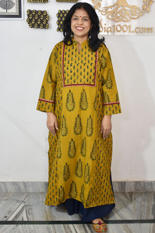 Designer Hand Block Printed Ajrakh cotton Kurta / Dress - Size 38 to 48 ( all sizes)