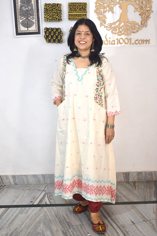 Elegant Cotton kurta / dress with French knot Hand Embroidery - Size 38 - 46