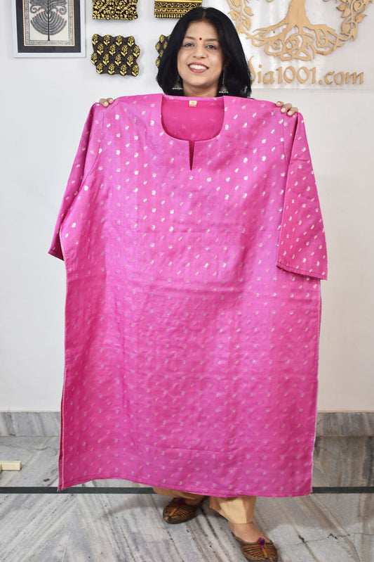 Semi Stitched Block Printed Tussar Silk Kurta