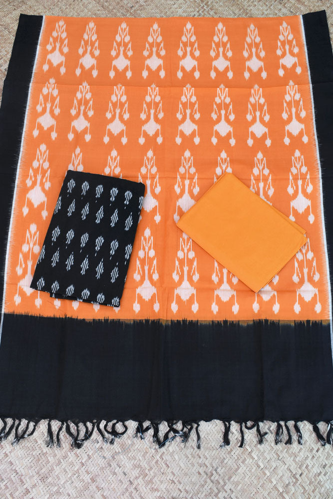 Handwoven Double Ikkat Cotton dupatta with Woven Ikkat Cotton Kurta & Cotton bottom fabric