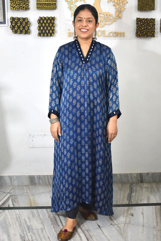 Beautiful Ajrakh Modal Silk with Kutch mirror work size - 38 - 44