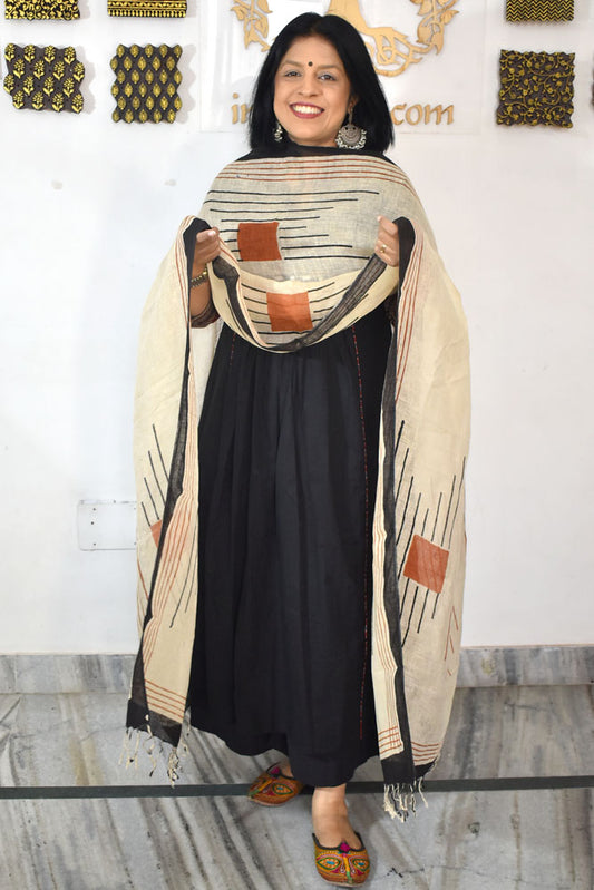 Elegant Hand Block Printed Pure Linen dupatta