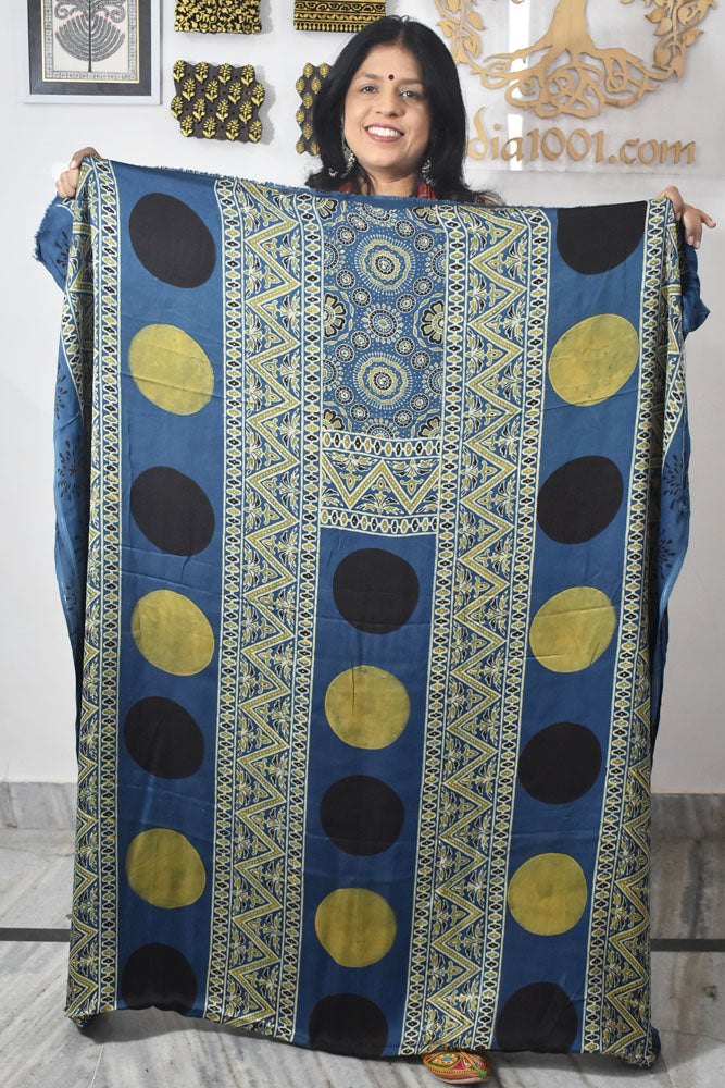 Designer Modal Silk Ajrakh Hand Block Print  Kurta Fabric - 2.5 mtrs cut