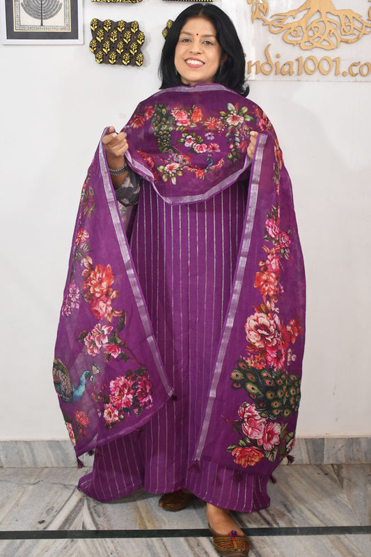 Dhairya : Beautiful Pure Linen suit with Digital print , intricate embroidery and cotton silk bottom