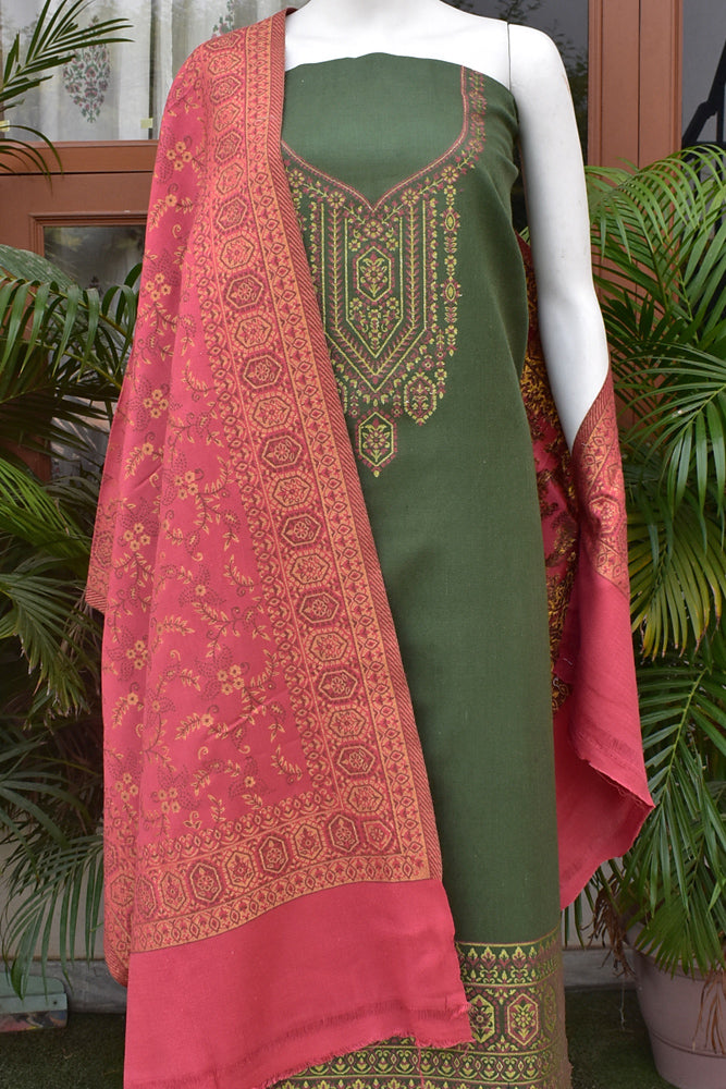 Beautiful Woolen Suit fabric & Stole with All over pattern and Zari & Thread weaving