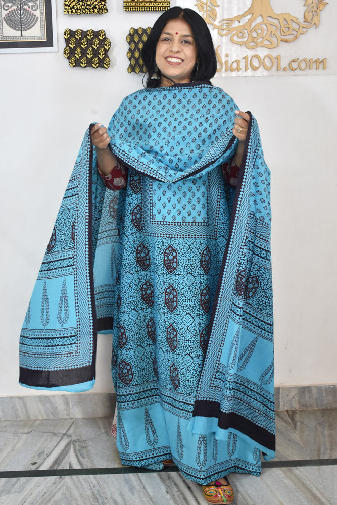 Bagh Hand Block Printed unstitched 3 pc Cotton suit fabric with Placement block print from MP