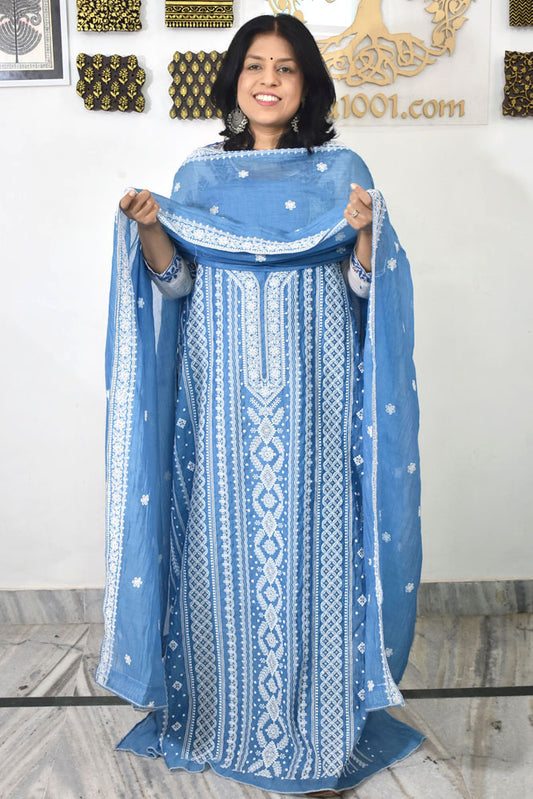 Gorgeous Mul Chanderi Kurta fabric & Dupatta set with embroidery