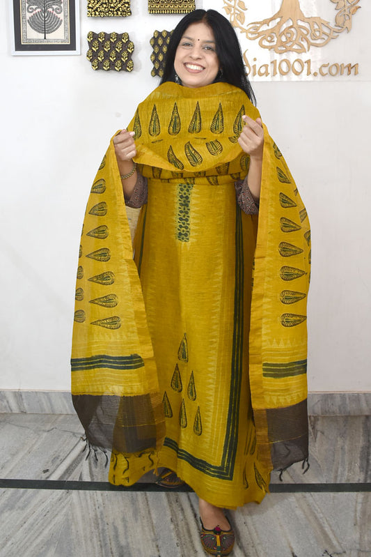 Beautiful Pure Linen Ajrakh  Hand Block Print Suit