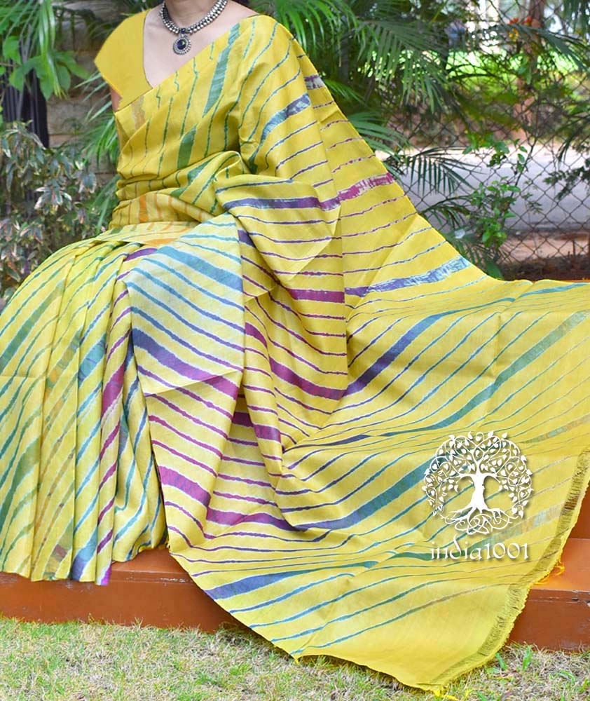 Beautiful Handcrafted Leheriya Tussar Silk Saree