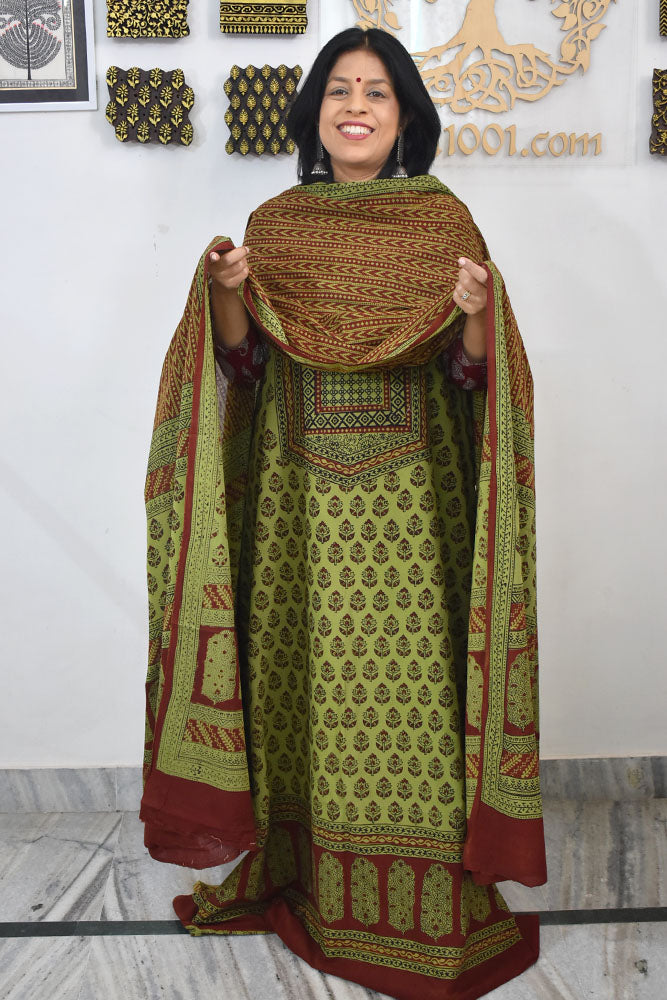 Bagh Hand Block Printed unstitched 3 pc Cotton suit fabric with Placement block print from MP